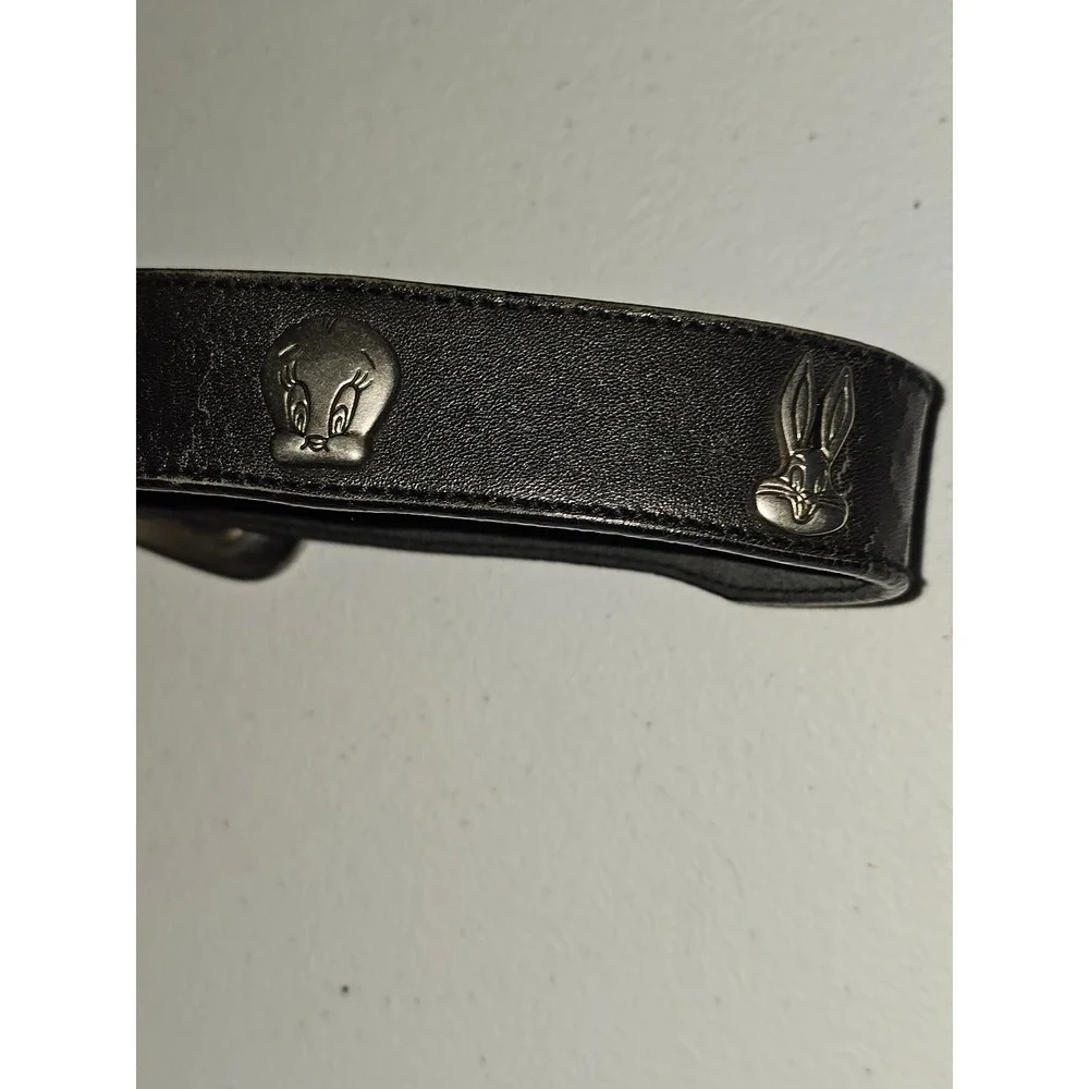 Vintage Warner Bros Black Leather Belt 33